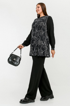 Туника расширенного к низу силуэта с разрезом и рельефами La rouge 9076 черный-(лилии) - фото 4