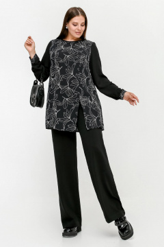 Туника расширенного к низу силуэта с разрезом и рельефами La rouge 9076 черный-(лилии) - фото 3