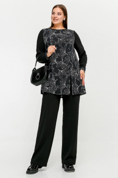 Туника расширенного к низу силуэта с разрезом и рельефами La rouge 9076 черный-(лилии) - фото 2