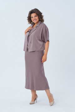 Фиолетовое платье и жакет с кружевными деталями Диомант 2003 капучино - фото 2