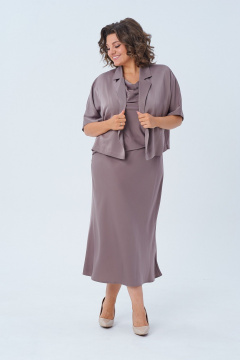 Фиолетовое платье и жакет с кружевными деталями Диомант 2003 капучино - фото 1