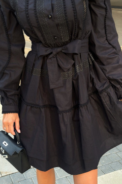 Черное платье из хлопка с кружевной отделкой Pavlova 174 - фото 3