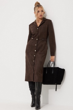 Платье с воротником и карманами из искусственной замши AMUARt 1014-1 коричневый,замш - фото 5