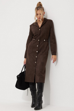 Платье с воротником и карманами из искусственной замши AMUARt 1014-1 коричневый,замш - фото 4