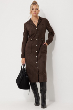 Платье с воротником и карманами из искусственной замши AMUARt 1014-1 коричневый,замш - фото 1
