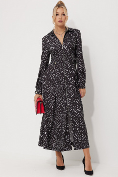 Миди-платье с горошковым принтом и складками AMUARt 1015-1 черно-белый_горох - фото 3