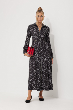 Миди-платье с горошковым принтом и складками AMUARt 1015-1 черно-белый_горох - фото 1