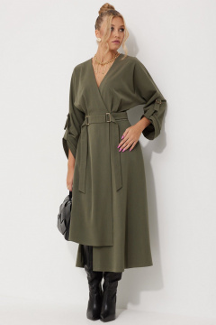 Деловое платье с запахом и асимметричной юбкой AMUARt 1016-1 хаки - фото 5