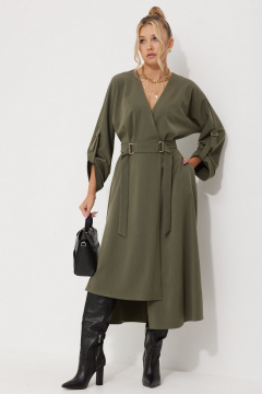 Деловое платье с запахом и асимметричной юбкой AMUARt 1016-1 хаки - фото 4