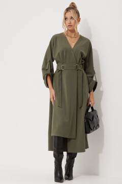 Деловое платье с запахом и асимметричной юбкой AMUARt 1016-1 хаки - фото 2