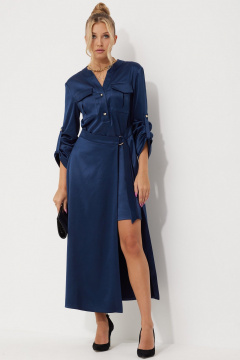 Платье миди из текстильного атласа с накладными карманами AMUARt 1019 синий - фото 4