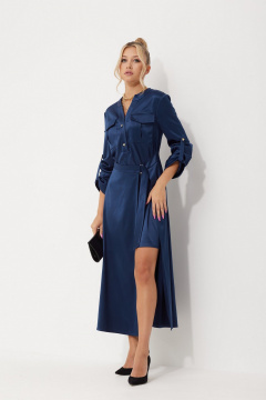 Платье миди из текстильного атласа с накладными карманами AMUARt 1019 синий - фото 2