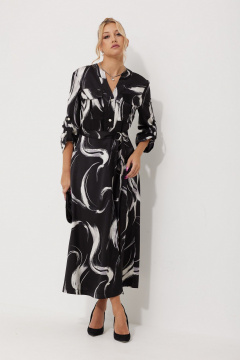 Платье миди из текстильного атласа с двойной юбкой AMUARt 1019-1 черно-белый - фото 4