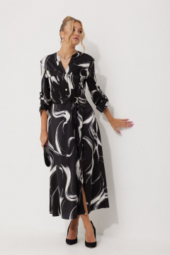 Платье миди из текстильного атласа с двойной юбкой AMUARt 1019-1 черно-белый - фото 3