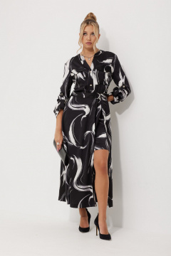Платье миди из текстильного атласа с двойной юбкой AMUARt 1019-1 черно-белый - фото 1