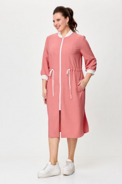 Летнее платье полуприлегающего силуэта с кулиской и карманами SMilaLine М-2401 коралл - фото 1
