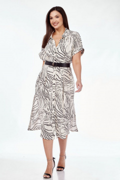 Летнее платье Х-образного силуэта из вискозы с ремнем SMilaLine М-2402 бежевый/анималистический_принт - фото 1