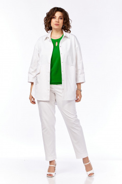 Брюки зауженные и рубашка из джинса с поясом SMilaLine М-2403 молочный - фото 1