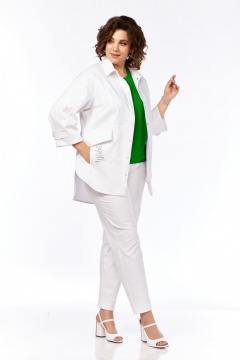 Брюки зауженные и рубашка из джинса с поясом SMilaLine М-2403 молочный - фото 3