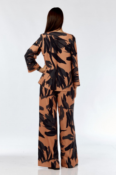 Костюм из тканей: прямая рубашка и палаццо брюки с резинкой SMilaLine М-2406 черно-рыжий(принт) - фото 4