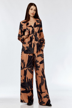 Костюм из тканей: прямая рубашка и палаццо брюки с резинкой SMilaLine М-2406 черно-рыжий(принт) - фото 1