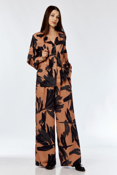 Костюм из тканей: прямая рубашка и палаццо брюки с резинкой SMilaLine М-2406 черно-рыжий(принт) - фото 5