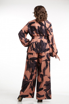 Костюм 2-ка из текстиля: рубашка и брюки палаццо с накладными карманами SMilaLine М-2410 черно-рыжий(принт) - фото 4