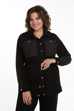 Костюм из текстиля: прямая рубашка и брюки с кокетками и карманами SMilaLine М-2411 черный - фото 4