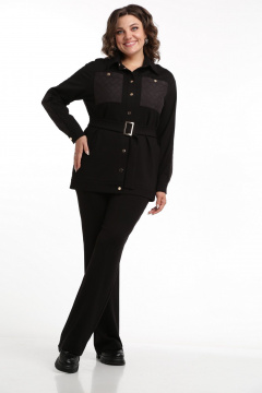 Костюм из текстиля: прямая рубашка и брюки с кокетками и карманами SMilaLine М-2411 черный - фото 1