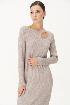Платье трикотажное с каплей и эффектным разрезом Fantazia Mod 4906 беж - фото 4