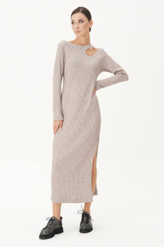 Платье трикотажное с каплей и эффектным разрезом Fantazia Mod 4906 беж - фото 1