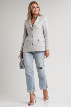 Жакет свободный в стиле деловой классики из хлопка Your size 2234 светло-серый - фото 3