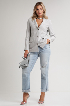 Жакет свободный в стиле деловой классики из хлопка Your size 2234 светло-серый - фото 2