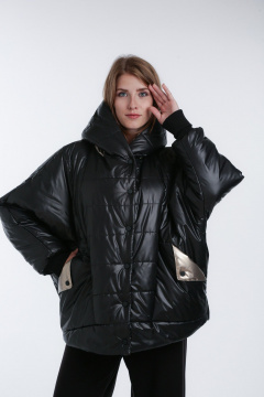 Куртка демисезонная плащевая с капюшоном и рельефами Диомант 1994 черный - фото 5