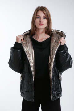 Куртка демисезонная плащевая с капюшоном и рельефами Диомант 1994 черный - фото 2