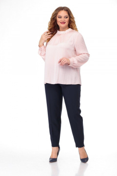 Элегантная блуза из легкого текстиля с жемчугами и складками Anelli 611 розовый - фото 4