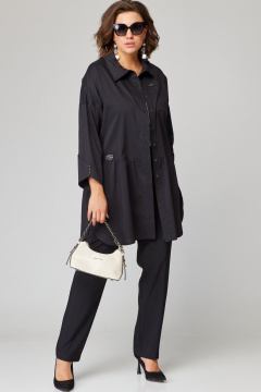 Черная блуза из хлопкового текстиля с пуговицами и разрезами EVA GRANT 7068-1 черный - фото 5