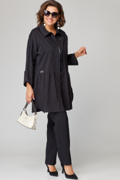 Черная блуза из хлопкового текстиля с пуговицами и разрезами EVA GRANT 7068-1 черный - фото 4