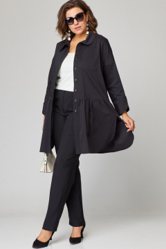 Черная блуза из хлопкового текстиля с пуговицами и разрезами EVA GRANT 7068-1 черный - фото 3