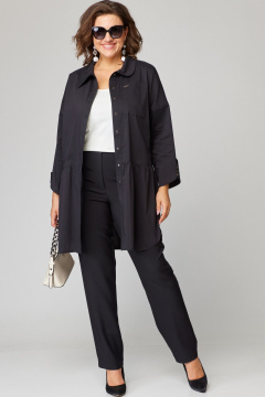 Черная блуза из хлопкового текстиля с пуговицами и разрезами EVA GRANT 7068-1 черный - фото 2