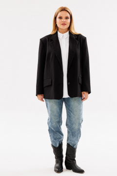 Черный жакет большого объема с прорезными карманами и пиджачным воротником ANIDEN 12-1 черный - фото 1