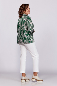 Зеленая блуза из вискозы с воротником пиджачного типа и сборками Swallow 783 зеленый/бежевые_разводы - фото 4