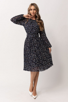 Платье демисезонное с плиссе и сборками Golden Valley 44001-1 темно-синий - фото 1