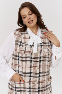 Удлиненный жилет из рогожки с карманами OVERYOU М154/1 бежевый-орех - фото 2