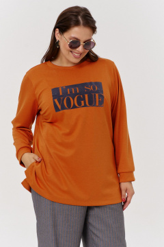 Трикотажный юбка с эффектом утяжки и разрезом OVERYOU М159 оранж/серый - фото 4