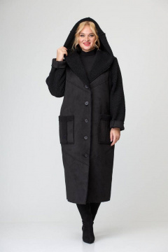 Женский кардиган из искусственной замши с отделкой мехом Диомант 2030 черный - фото 1