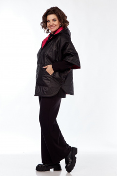 Куртка-пончо двухсторонняя из плащёвой ткани с капюшоном Диомант 2014 черно-красный - фото 5