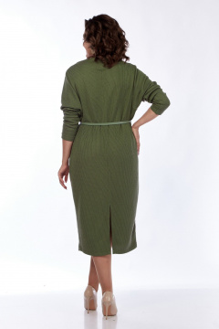 Платье из трикотажа с разрезом и съемным поясом Диомант 2005 хаки - фото 5