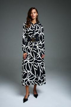 Деловое приталенное платье с поясом и длинным рукавом DILIA 0897 мультидизайн - фото 2