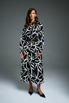 Деловое приталенное платье с поясом и длинным рукавом DILIA 0897 мультидизайн - фото 1